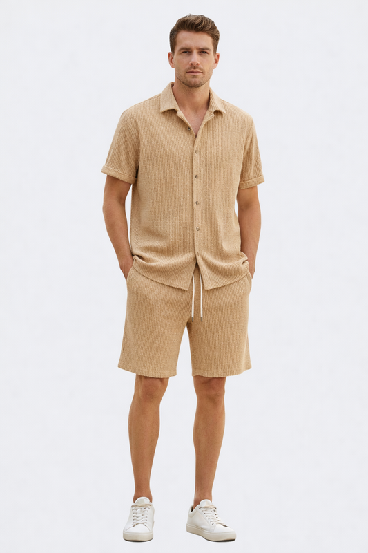 Andries – Set voor heren met relaxed ribpatroon – Katoen / Polymix – Lente / Zomer