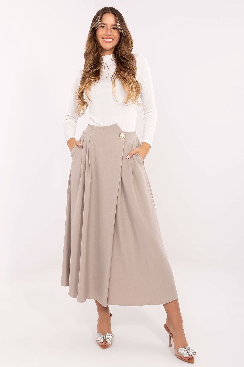 Gerdine - Dames midi-rok met geplooide voorkant – Polymix – Lente / Zomer