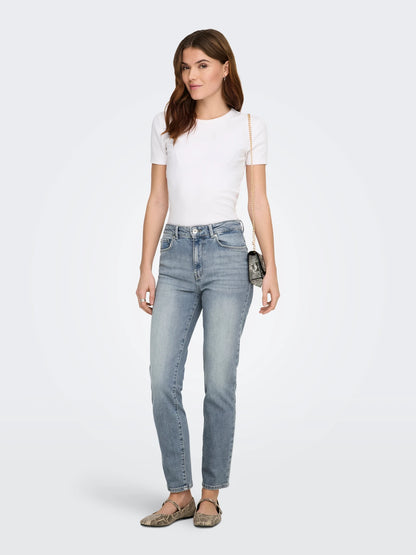 Livia – Dames rechte pasvorm jeans – Hoge taille – Katoen – Lente / Zomer
