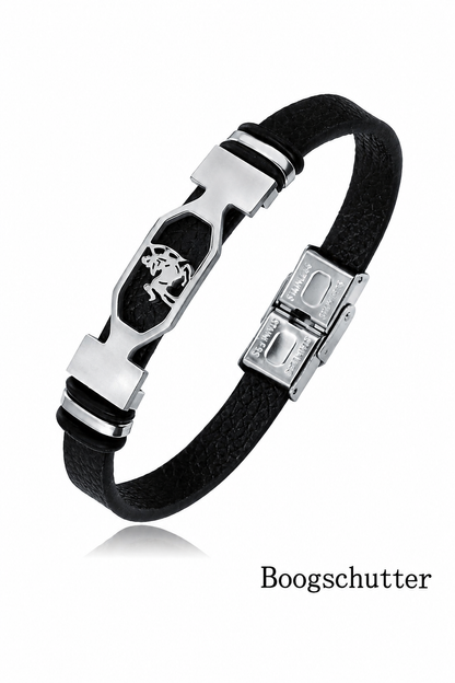 Kosmo – 12 Sterrenbeelden Heren Armband – PU Leer & RVS – Zelf Verstelbaar