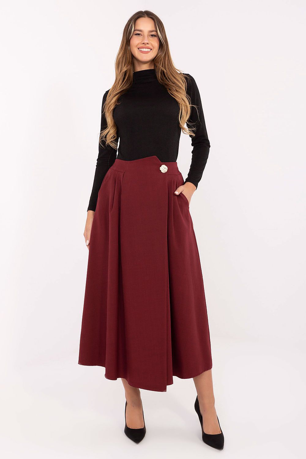 Gerdine - Dames midi-rok met geplooide voorkant – Polymix – Lente / Zomer