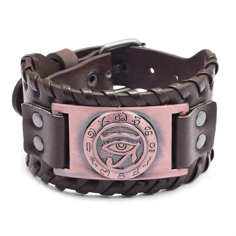 Angelo – Herenarmband met Eye of Horus – PU Leer & RVS – Alle Seizoenen