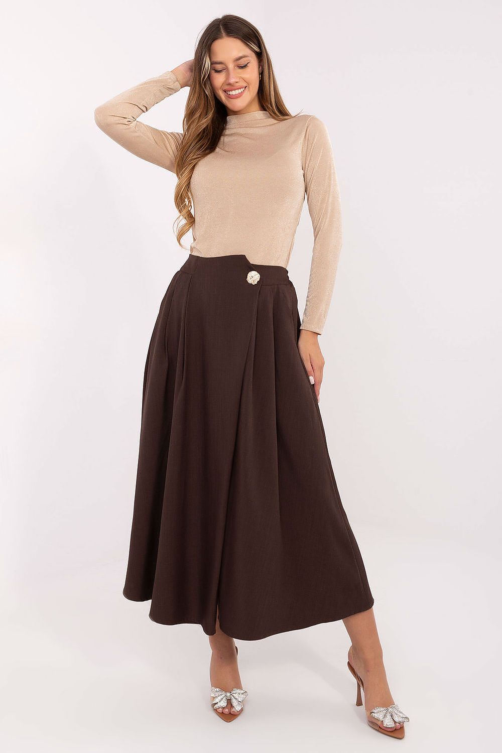 Gerdine - Dames midi-rok met geplooide voorkant – Polymix – Lente / Zomer