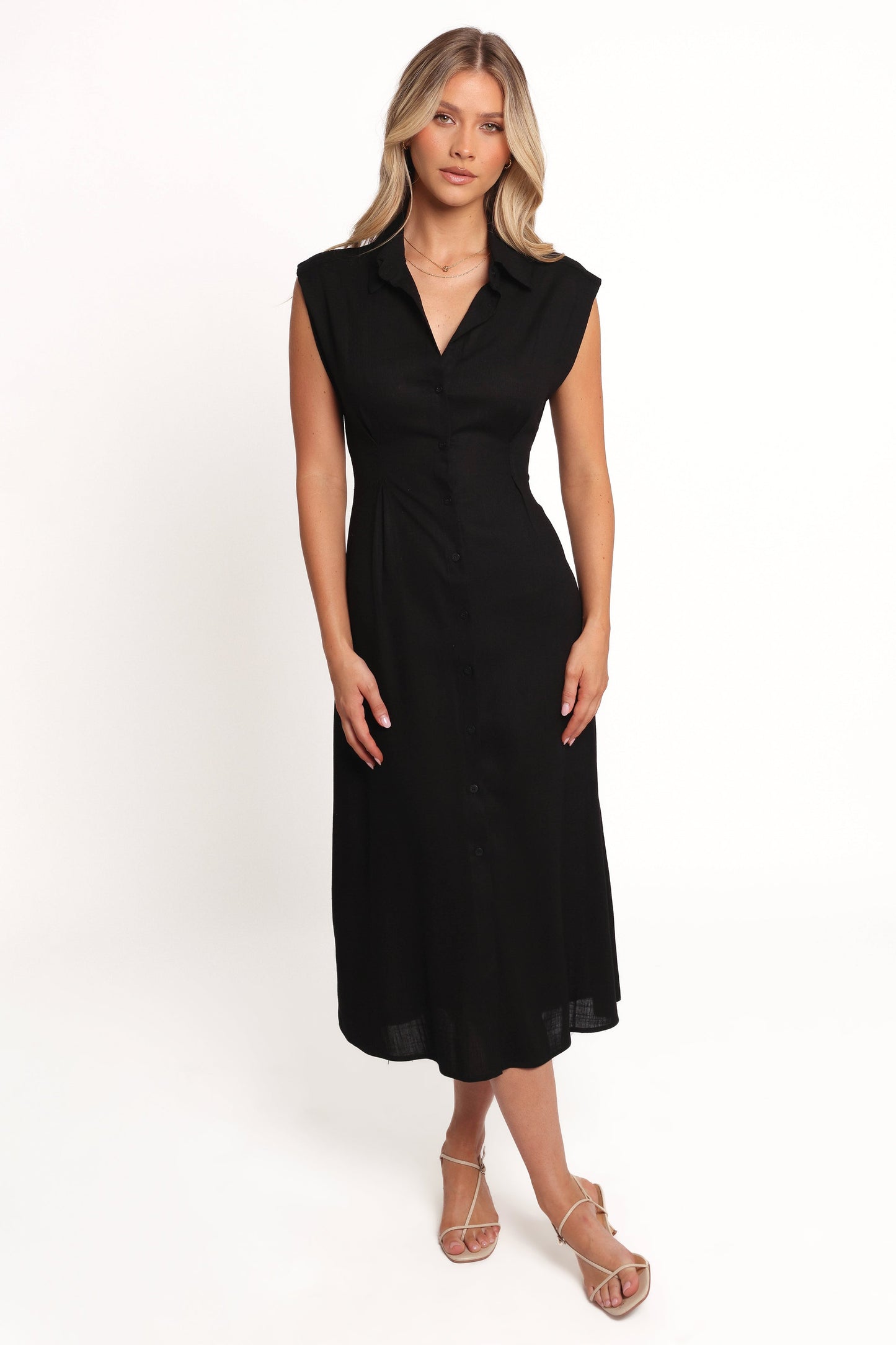 Melanie -  Mouwloze midi jurk voor dames met knoopsluiting - Linnenmix - Lente / Zomer