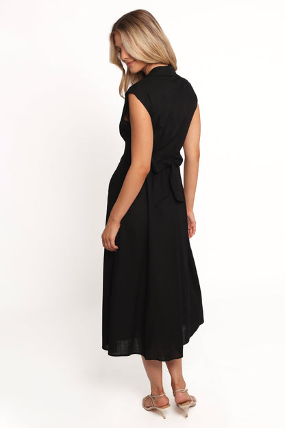 Melanie -  Mouwloze midi jurk voor dames met knoopsluiting - Linnenmix - Lente / Zomer