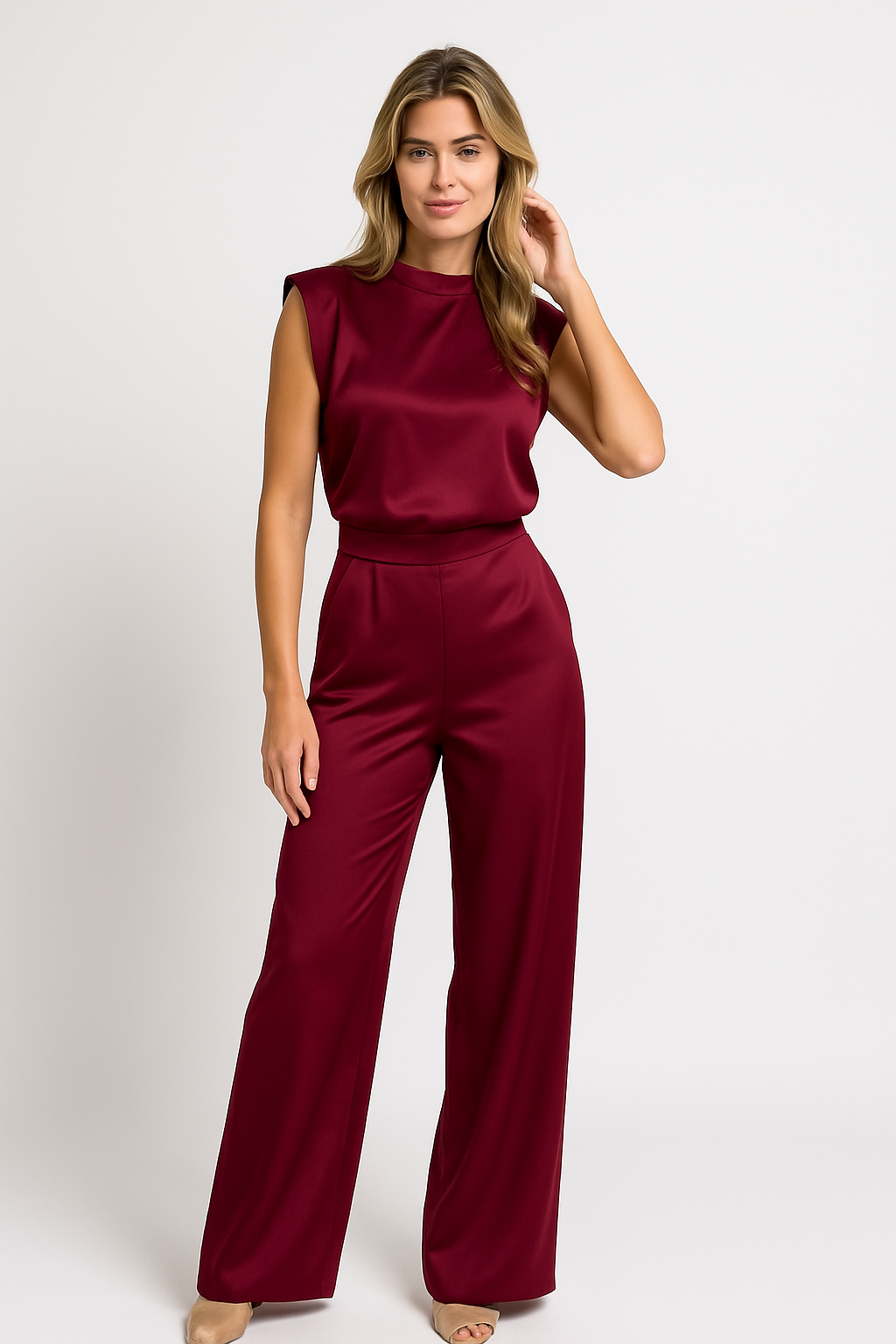 Roxanna - Dames Elegante Jumpsuit – Satijnlook – Wijde Pijpen – Lente / Zomer