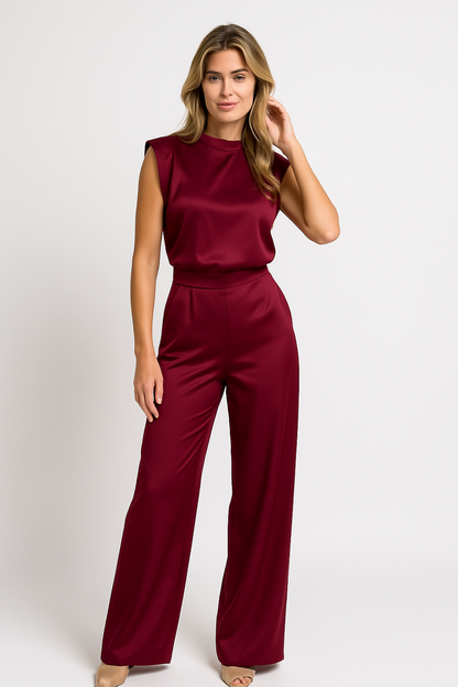 Roxanna - Dames Elegante Jumpsuit – Satijnlook – Wijde Pijpen – Lente / Zomer