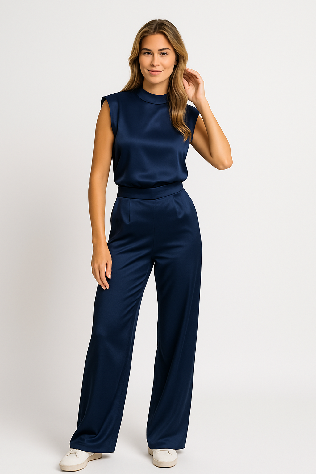 Roxanna - Dames Elegante Jumpsuit – Satijnlook – Wijde Pijpen – Lente / Zomer