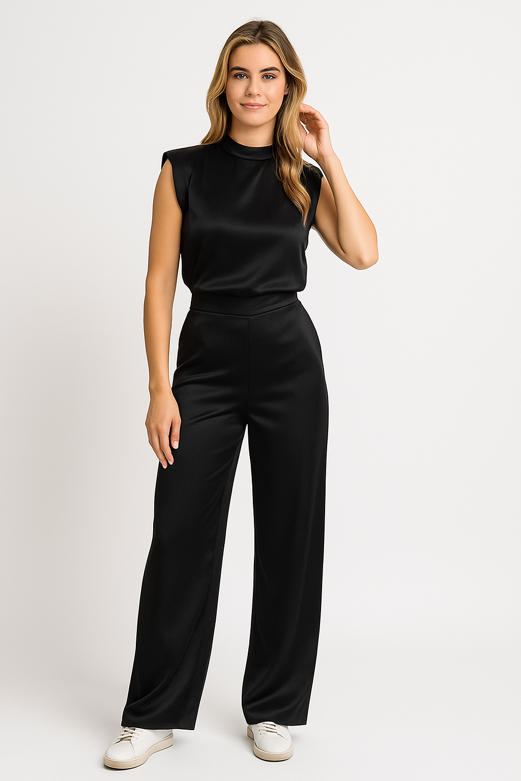 Lorena - Dames Satijnlook Jumpsuit – Wijde Pijpen – Lente / Zomer