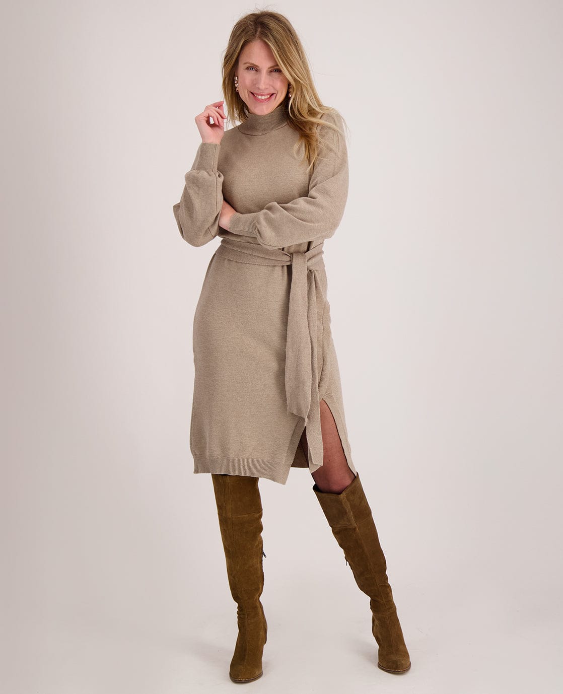 Sandria - Dames knit jurk met ceintuur – Viscosemix - Lente / Zomer