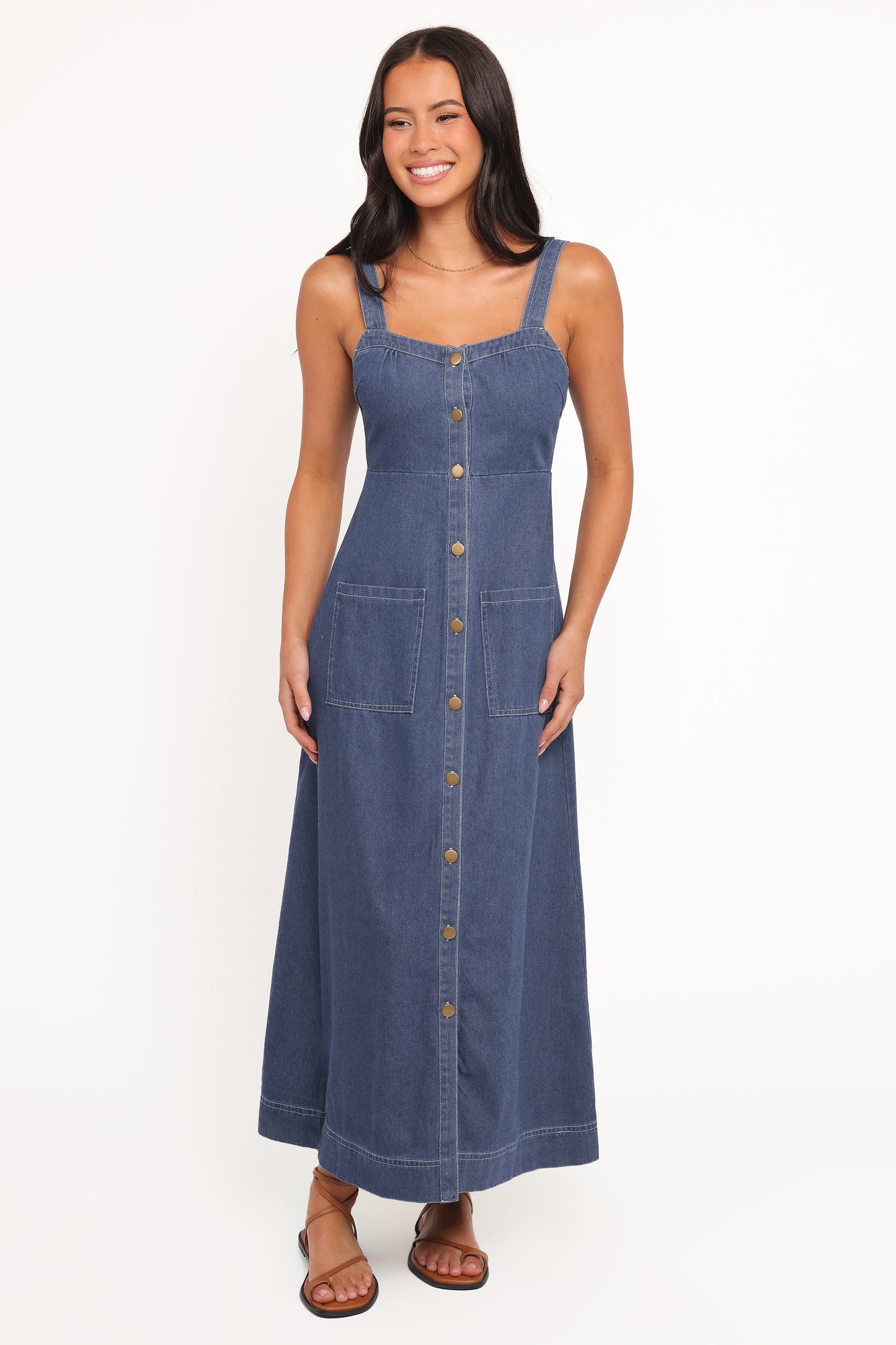 Mette - Dames denim midi jurk - Katoenmix - Lente / Zomer