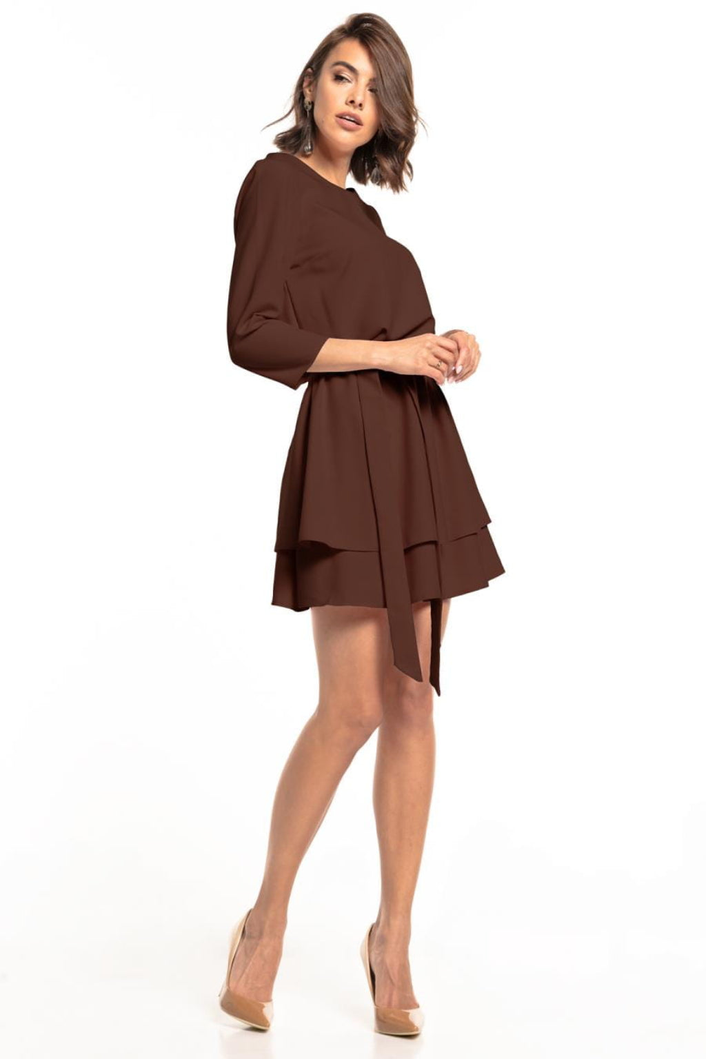 Fallon – Dames minijurk met dubbele rok en ceintuur – Polyester – Lente / Zomer