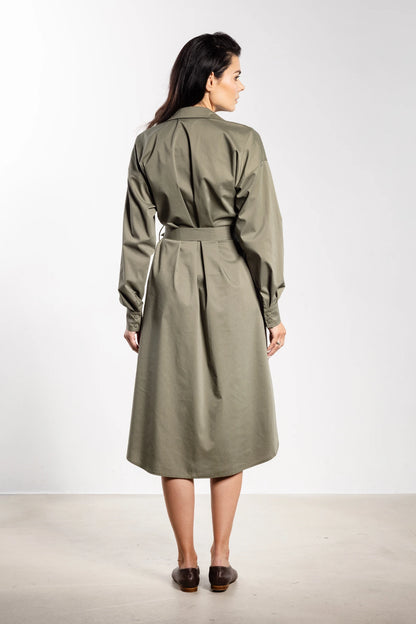 Lourles - Comfortabele dames midi-jurk met lange mouwen - Katoenmix - Lente / Zomer