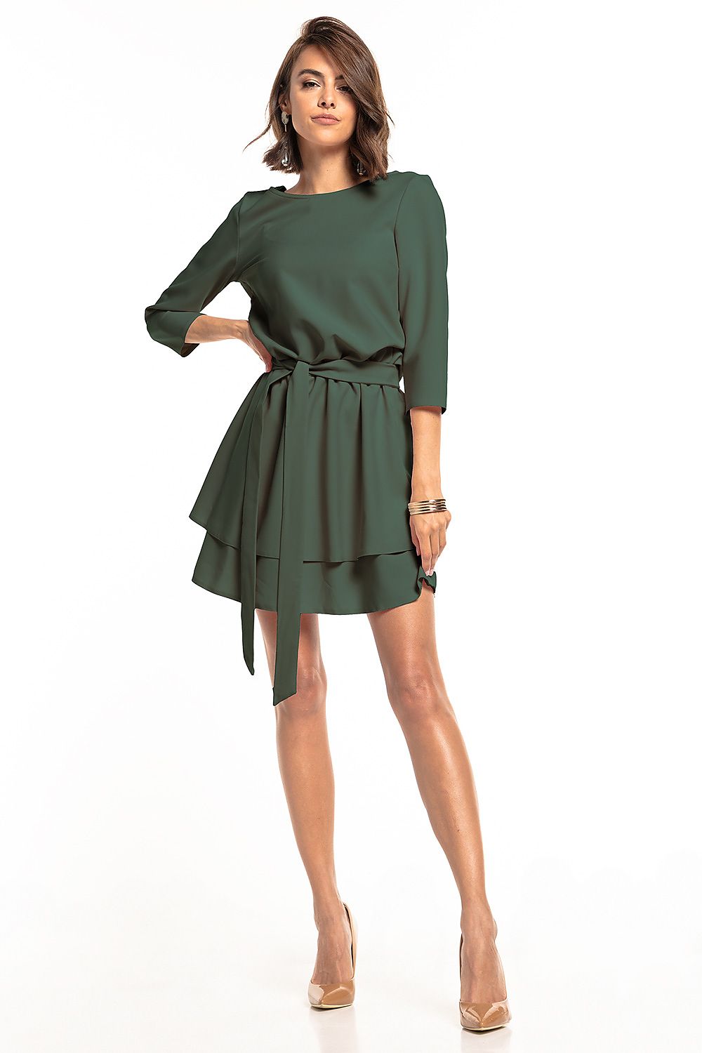 Fallon – Dames minijurk met dubbele rok en ceintuur – Polyester – Lente / Zomer
