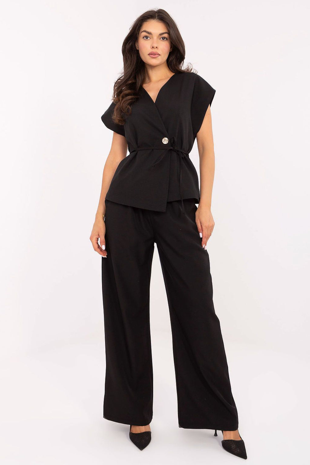 Victoria – Elegante dames set met vest en hoge taille pantalon – Viscosemix - Lente / Zomer