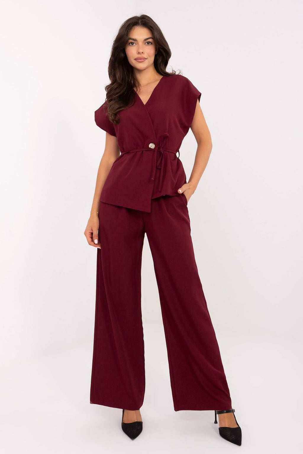 Victoria – Elegante dames set met vest en hoge taille pantalon – Viscosemix - Lente / Zomer