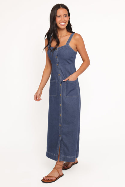 Mette - Dames denim midi jurk - Katoenmix - Lente / Zomer