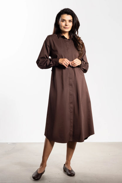 Lourles - Comfortabele dames midi-jurk met lange mouwen - Katoenmix - Lente / Zomer