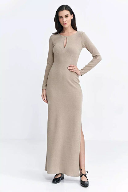 Vayen – Dames – Nauwsluitende maxi-jurk met uitsnijding – Polyester – Lente / Zomer