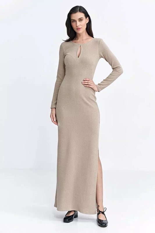 Vayen – Dames – Nauwsluitende maxi-jurk met uitsnijding – Polyester – Lente / Zomer