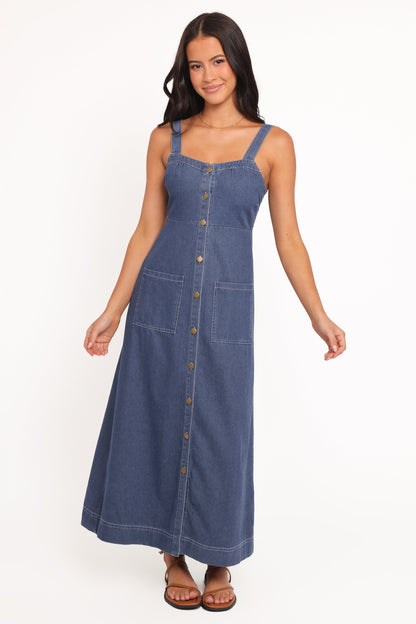 Mette - Dames denim midi jurk - Katoenmix - Lente / Zomer