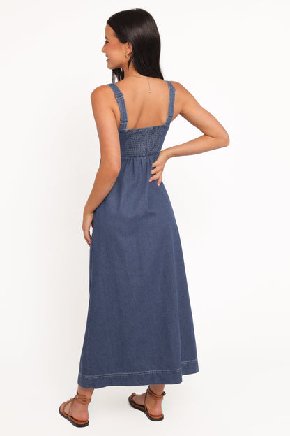 Mette - Dames denim midi jurk - Katoenmix - Lente / Zomer