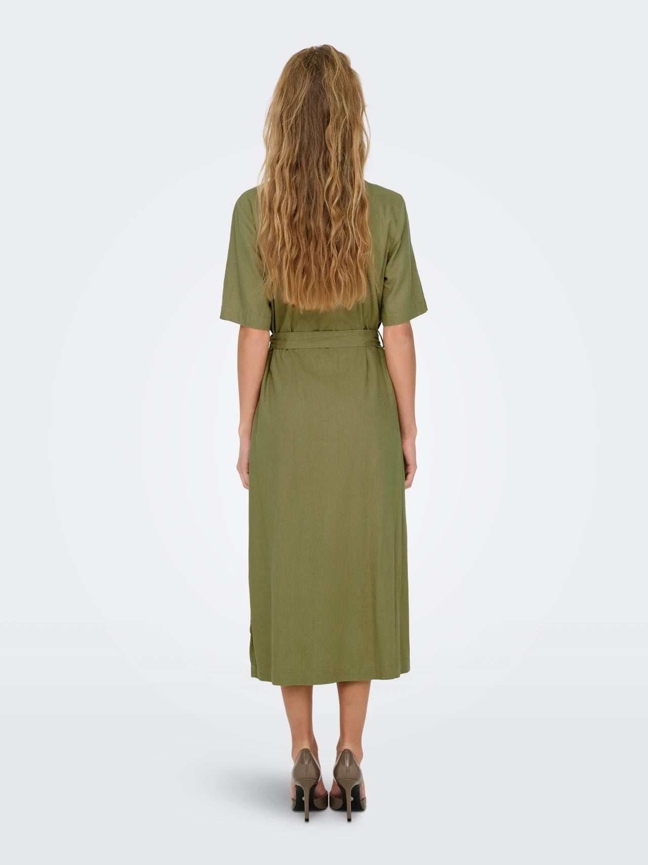 Brenda - Dames bloesjurk met knoopsluiting en tailleceintuur – viscose/linnen – Lente / Zomer