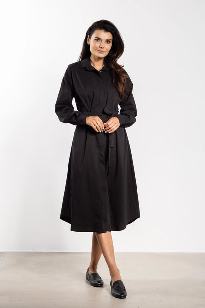 Lourles - Comfortabele dames midi-jurk met lange mouwen - Katoenmix - Lente / Zomer