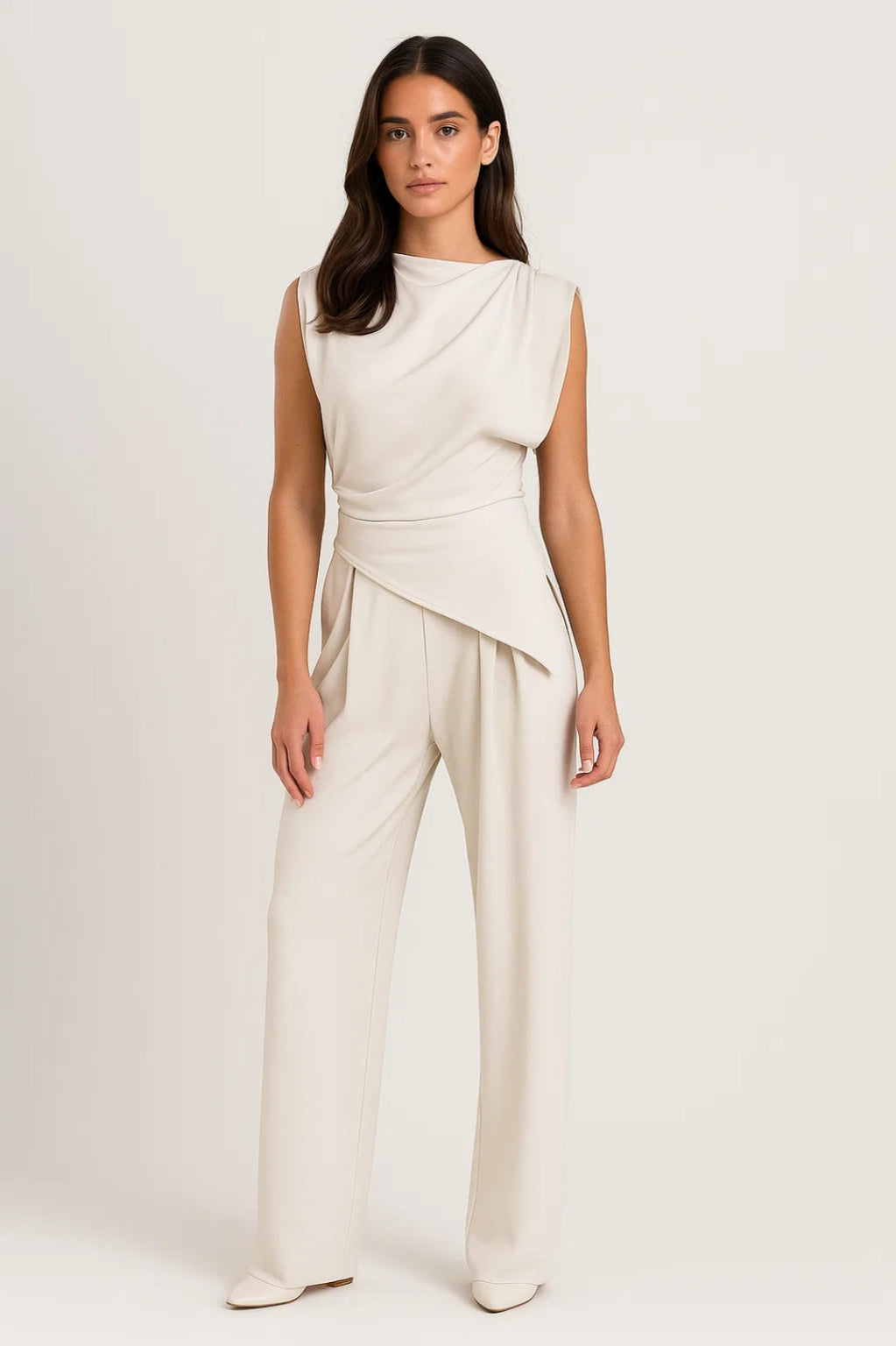 Babel – Asymmetrische jumpsuit voor dames – Drapering – Hoge taille – Polymix – Alle seizoenen