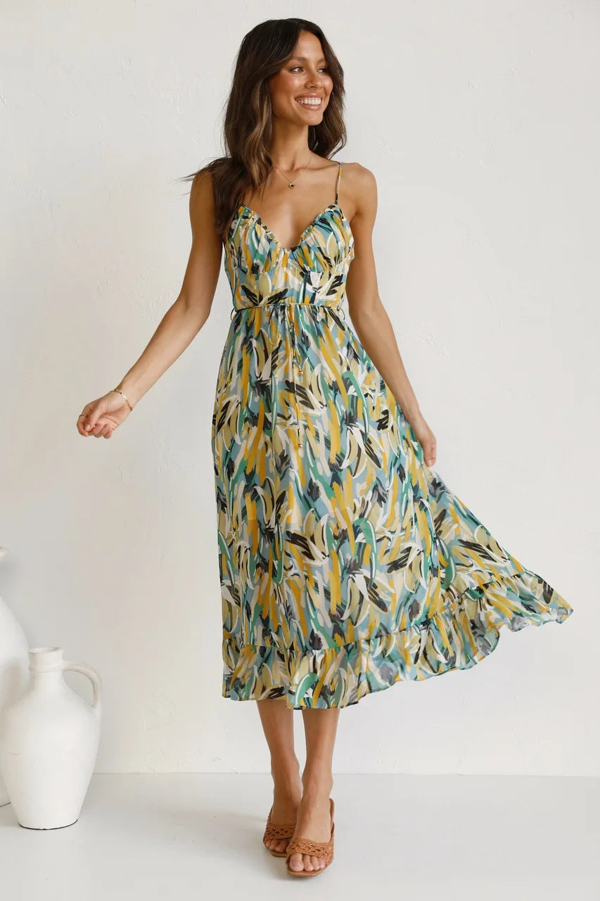 Jinky | Vrolijke & Elegante Midi Zomerjurk - Lente / Zomer