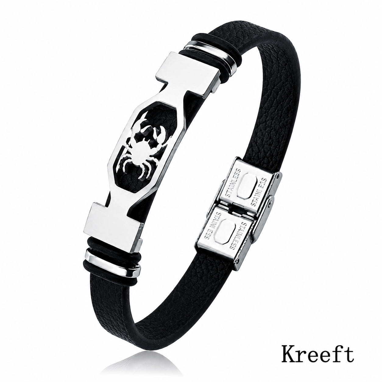 Kosmo – 12 Sterrenbeelden Heren Armband – PU Leer & RVS – Zelf Verstelbaar