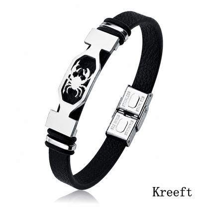 Kosmo – 12 Sterrenbeelden Heren Armband – PU Leer & RVS – Zelf Verstelbaar