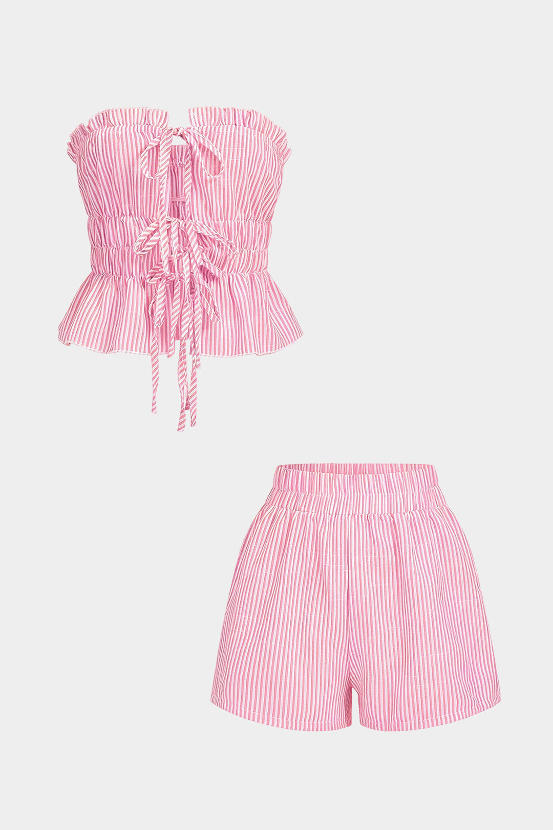 Luiza – Dames zomerset met gestreepte strapless top en hoge taille broekje – Lente / Zomer