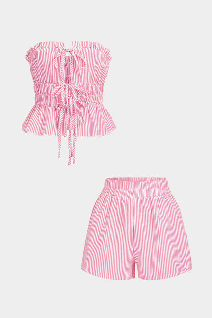 Luiza – Dames zomerset met gestreepte strapless top en hoge taille broekje – Lente / Zomer