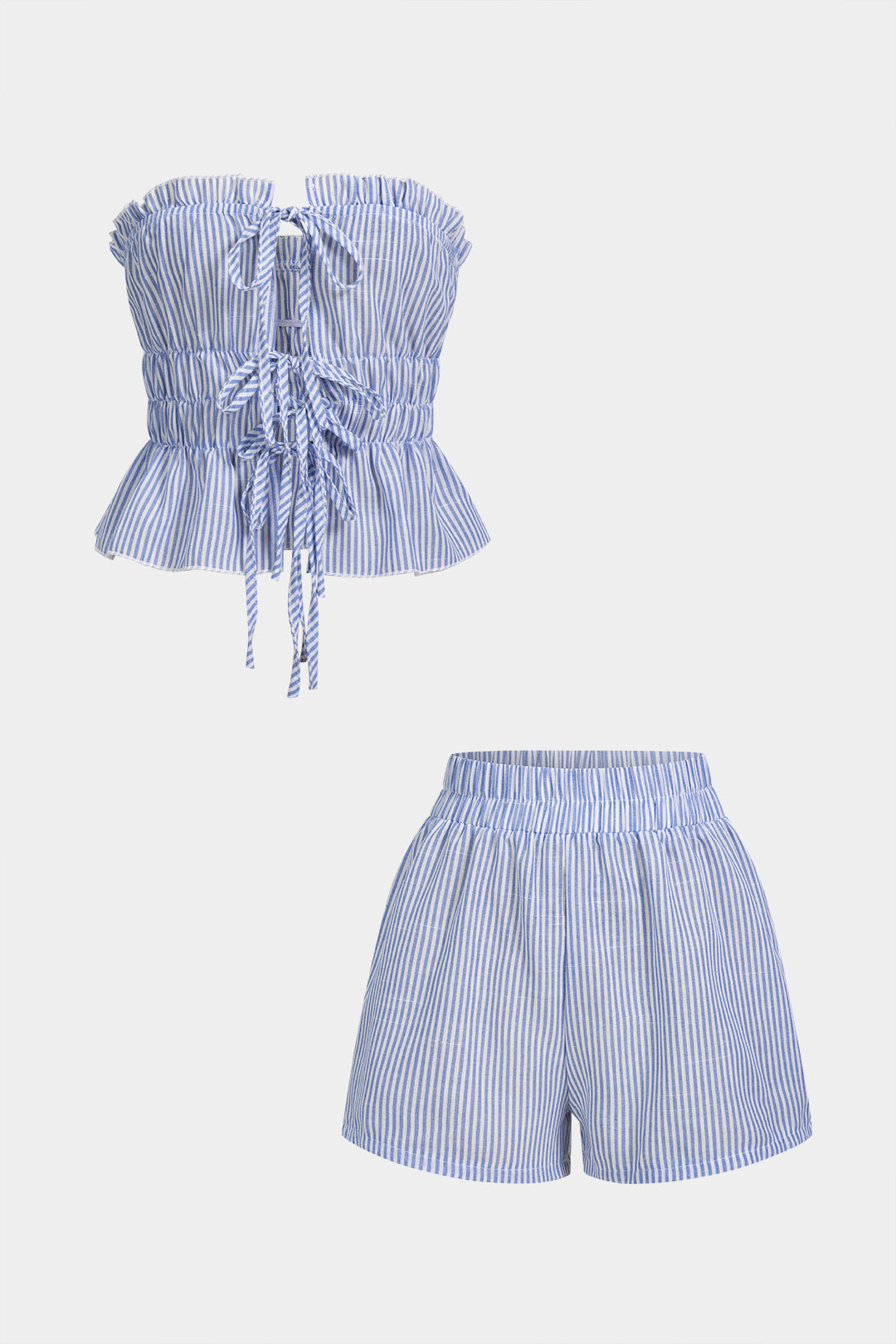 Luiza – Dames zomerset met gestreepte strapless top en hoge taille broekje – Lente / Zomer