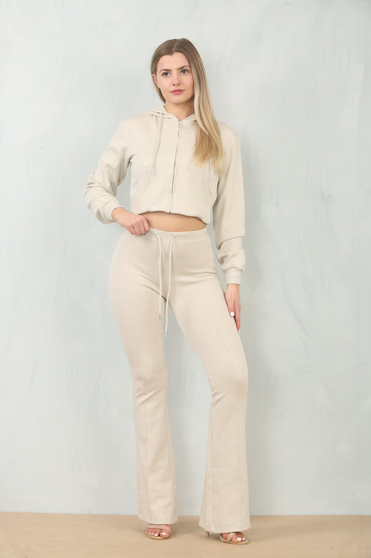 Esther – Cropped Dames Hoodie met Ritssluiting en Rechte Broek - Katoenmix - Herfst / Lente / Zomer