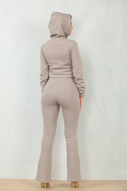 Esther – Cropped Dames Hoodie met Ritssluiting en Rechte Broek - Katoenmix - Herfst / Lente / Zomer