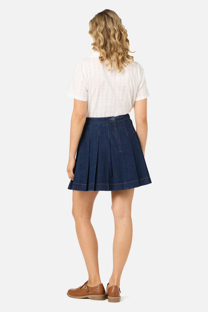 Mathilde - Dames  denim geplooide mini rok - Katoen - Lente / Zomer