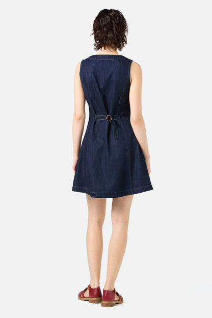 Berrio – Dames denim pinafore mini-jurk met knopen – Katoen – Lente / Zomer