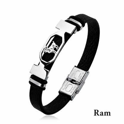 Kosmo – 12 Sterrenbeelden Heren Armband – PU Leer & RVS – Zelf Verstelbaar