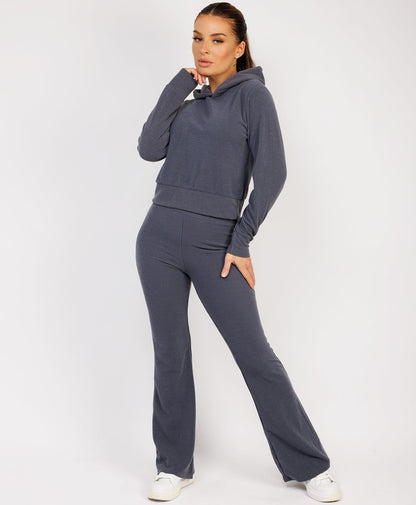 Jailey – Geribbelde loungewear dames  set met hoodie – Alle seizoenen