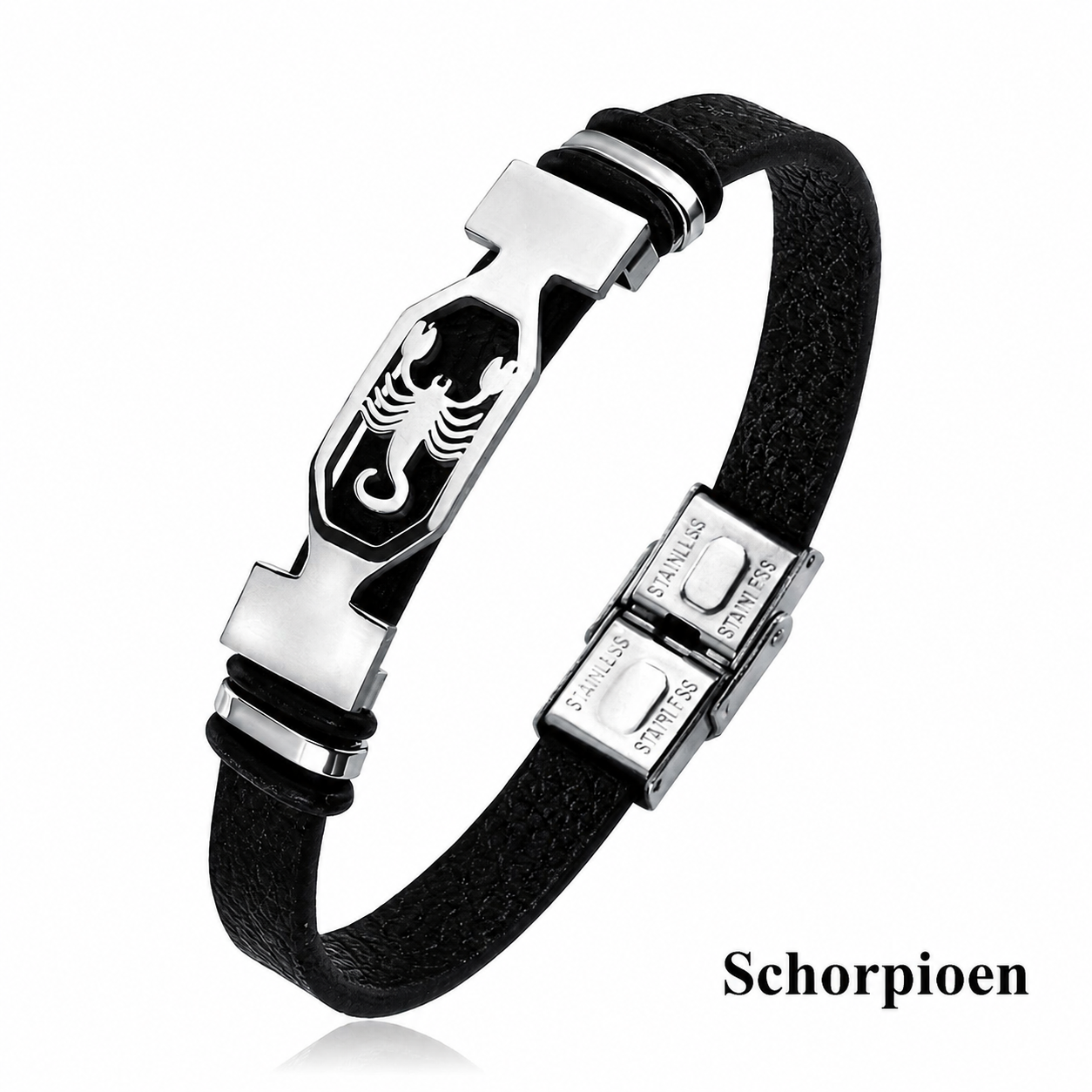 Kosmo – 12 Sterrenbeelden Heren Armband – PU Leer & RVS – Zelf Verstelbaar