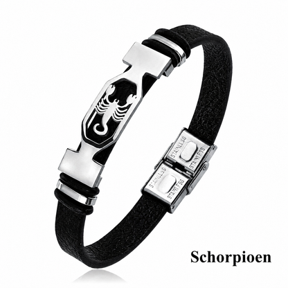 Kosmo – 12 Sterrenbeelden Heren Armband – PU Leer & RVS – Zelf Verstelbaar