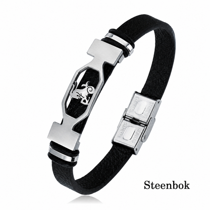 Kosmo – 12 Sterrenbeelden Heren Armband – PU Leer & RVS – Zelf Verstelbaar
