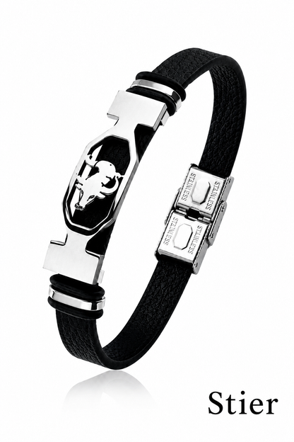 Kosmo – 12 Sterrenbeelden Heren Armband – PU Leer & RVS – Zelf Verstelbaar