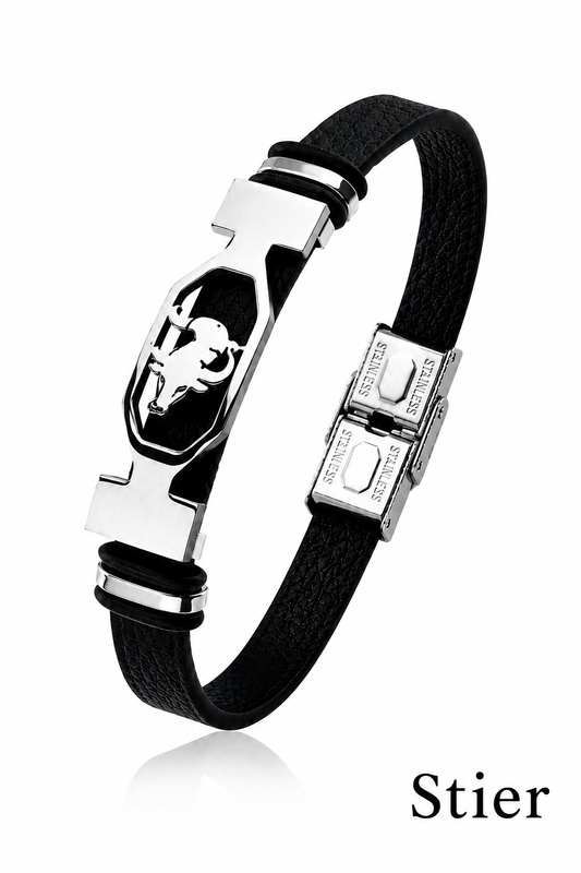 Kosmo – 12 Sterrenbeelden Heren Armband – PU Leer & RVS – Zelf Verstelbaar