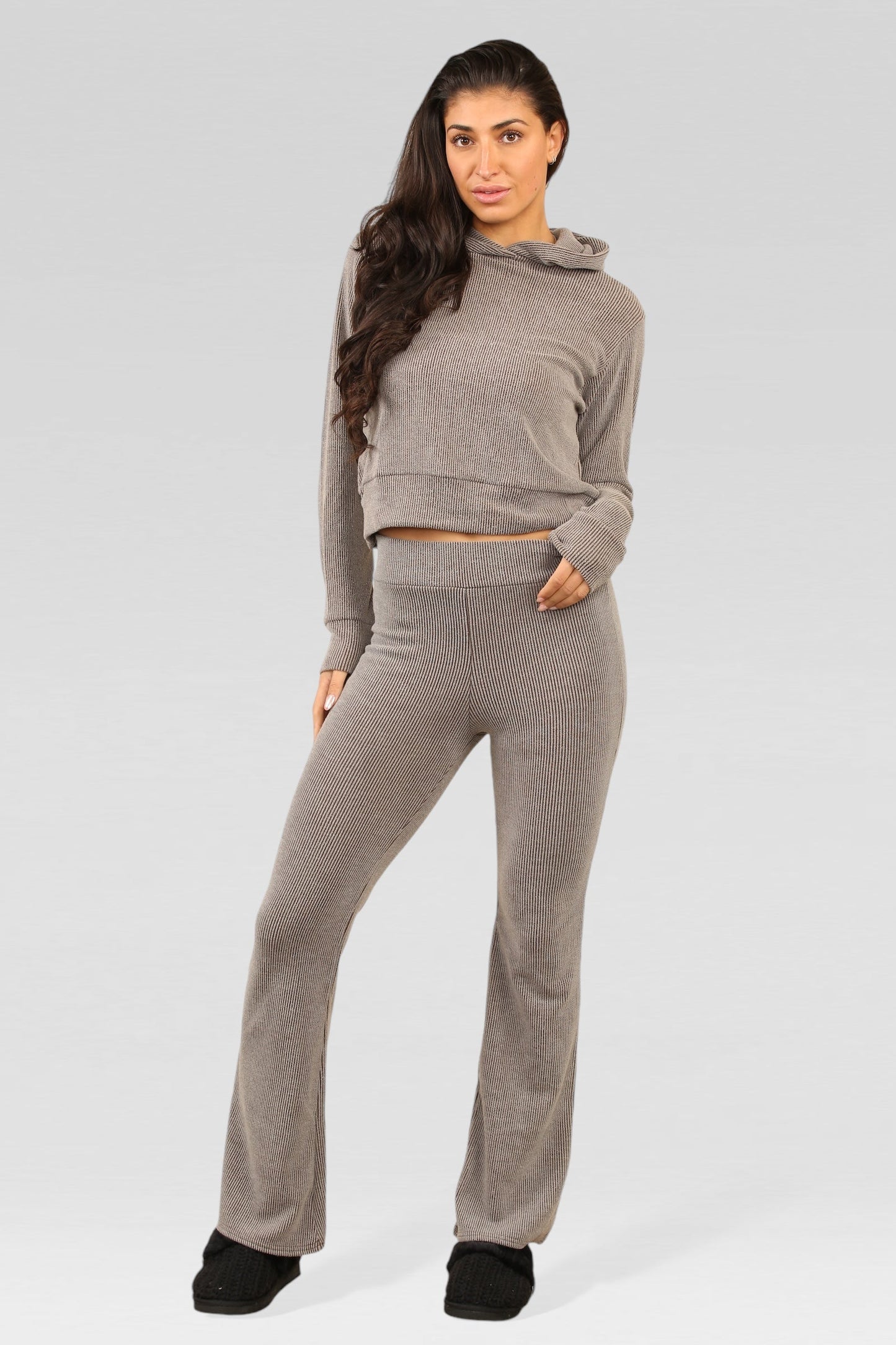 Hailay - Dames geribbelde loungewear set met hoodie - Polyester - Alle Seizoenen