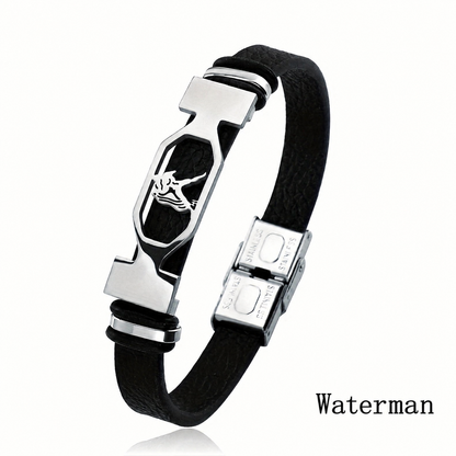 Kosmo – 12 Sterrenbeelden Heren Armband – PU Leer & RVS – Zelf Verstelbaar