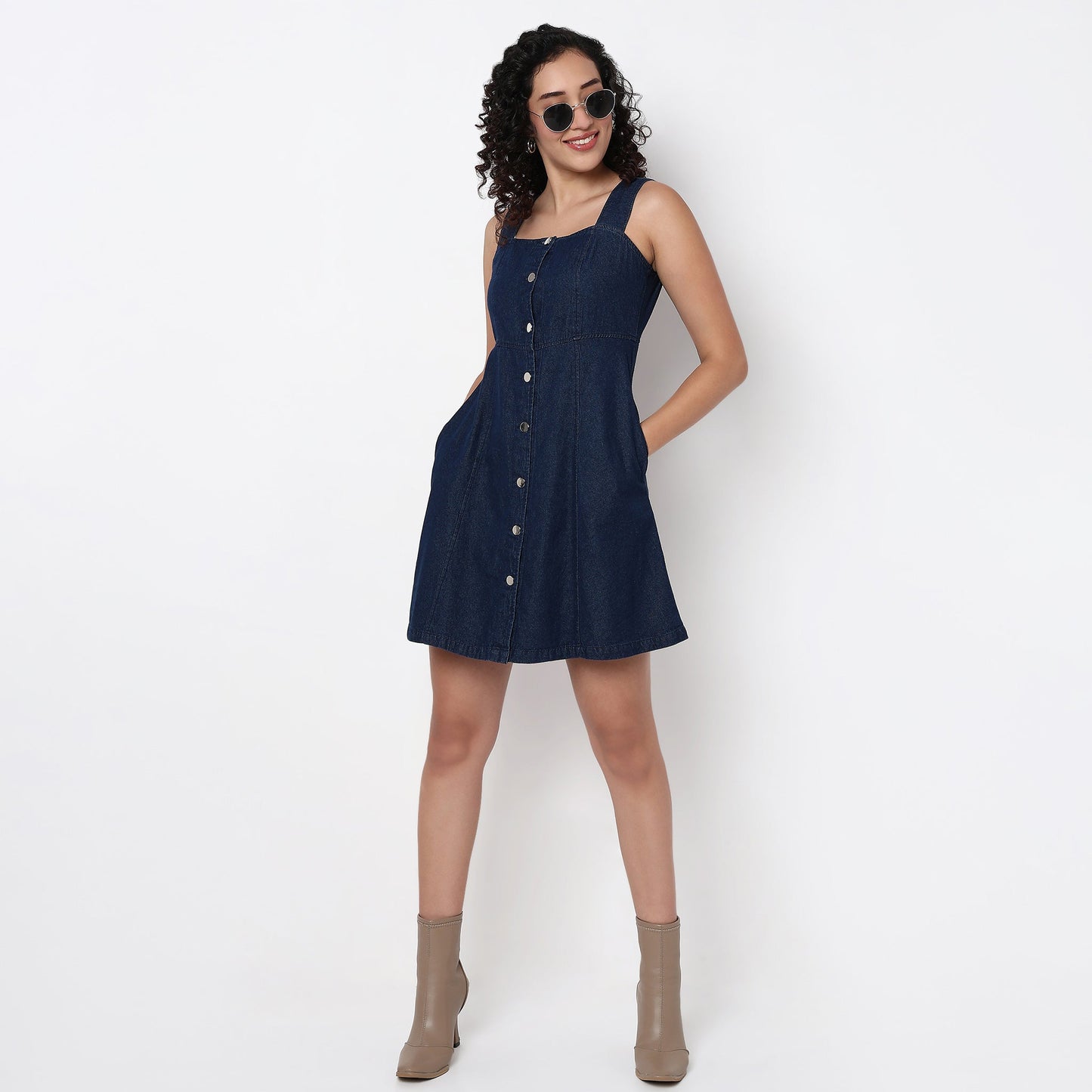 Danique – Dames denim jurk met knoopsluiting – Katoen – Lente / Zomer