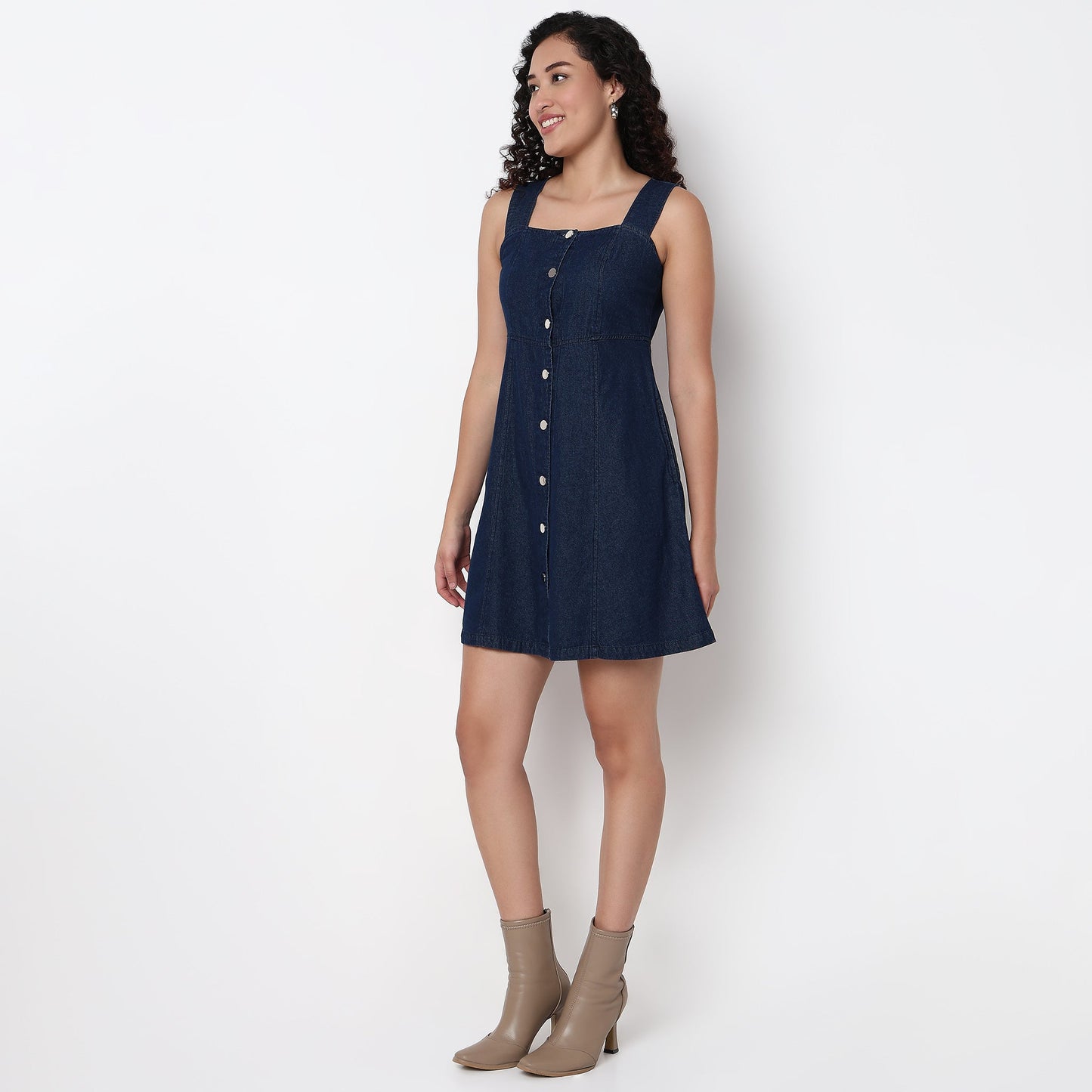 Danique – Dames denim jurk met knoopsluiting – Katoen – Lente / Zomer